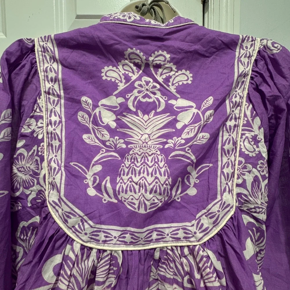 FARM Rio Purple white sweet garden top Tie Front Blouse size medium